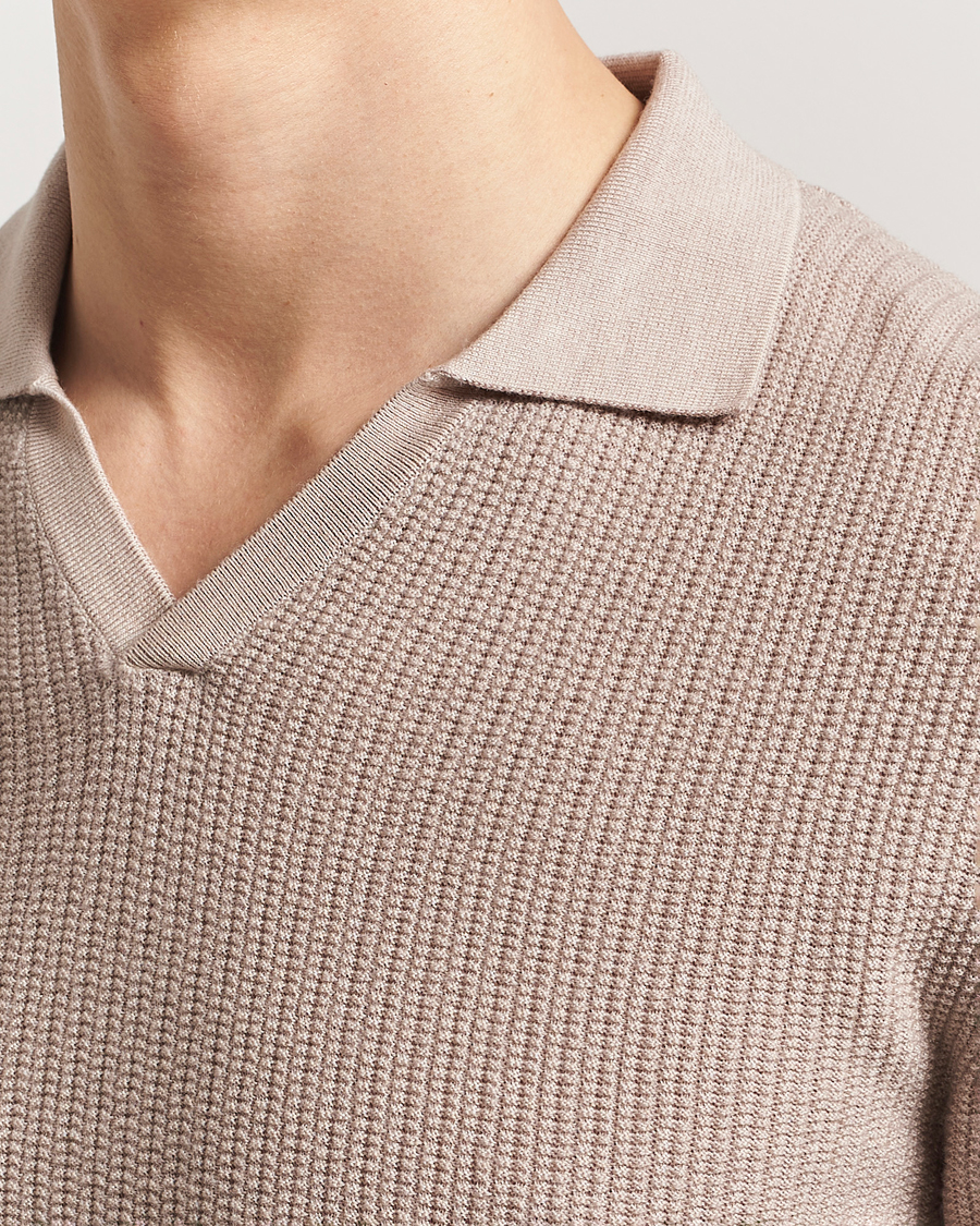 Herren | Poloshirts | Stenströms | Structured Merino Knitted Polo Beige
