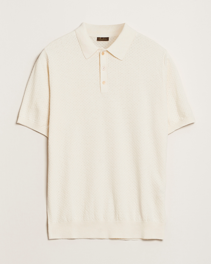 Herren | Poloshirts | Stenströms | Knitted Textured Cotton/Hemp Polo White