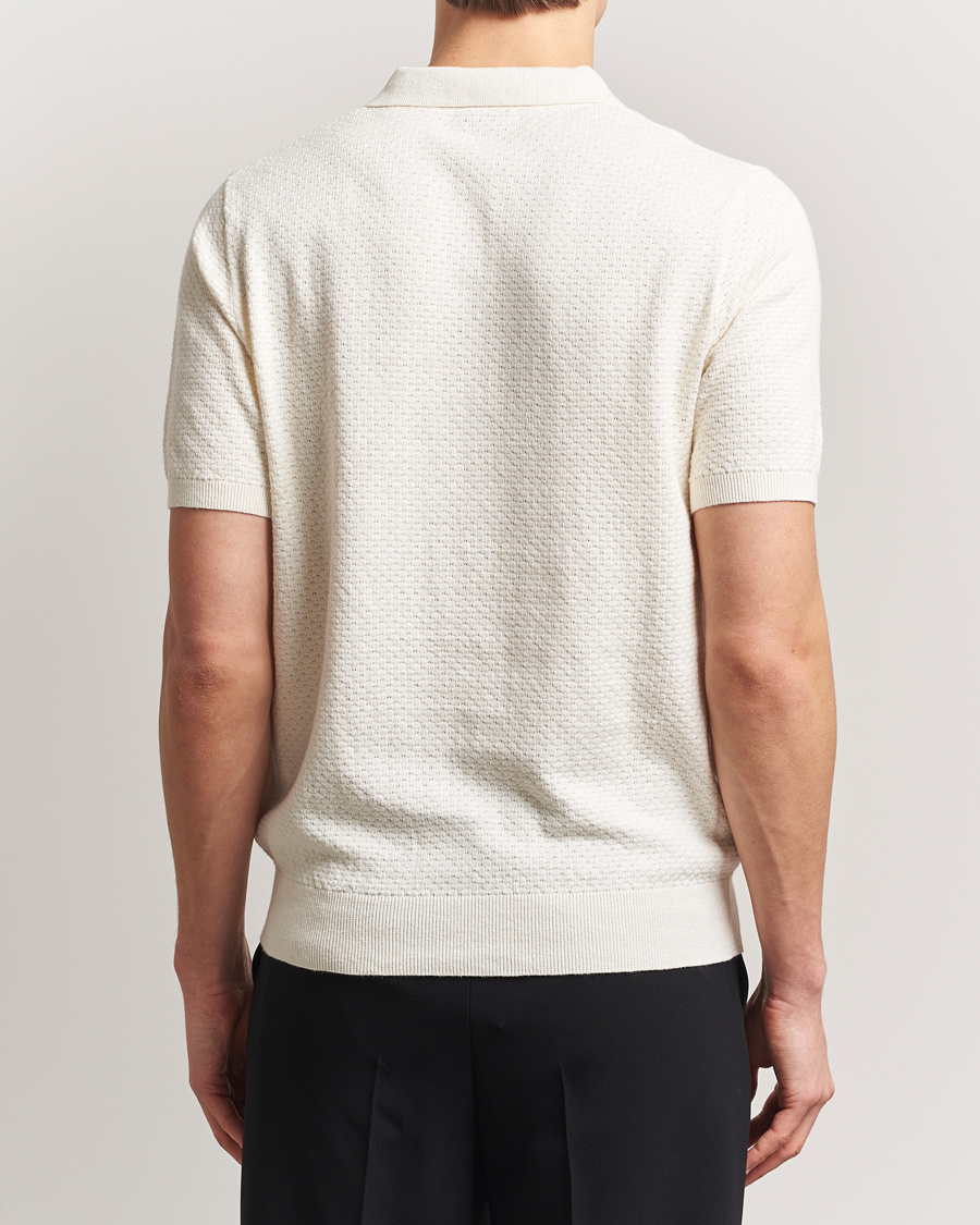 Herren | Poloshirts | Stenströms | Knitted Textured Cotton/Hemp Polo White