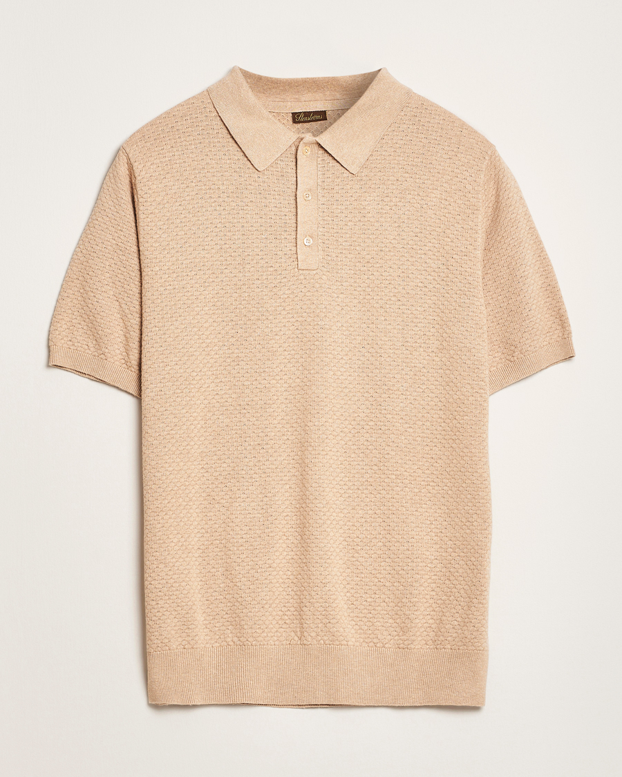 Herren | Poloshirts | Stenströms | Knitted Textured Cotton/Hemp Polo Beige