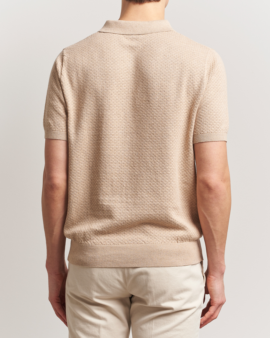Herren | Poloshirts | Stenströms | Knitted Textured Cotton/Hemp Polo Beige