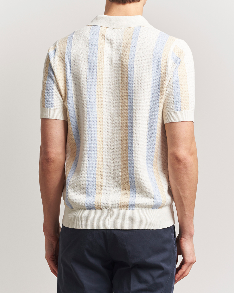 Herren | Poloshirts | Stenströms | Knitted Textured Striped Cotton/Hemp Polo Off White