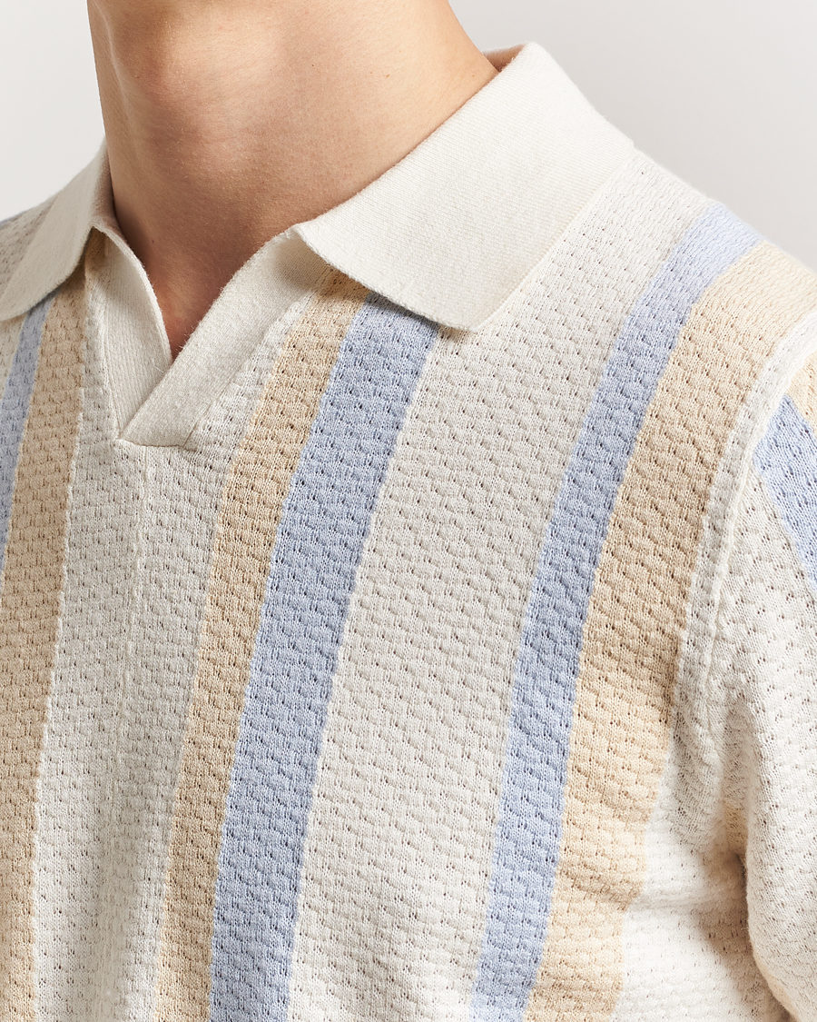 Herren | Poloshirts | Stenströms | Knitted Textured Striped Cotton/Hemp Polo Off White