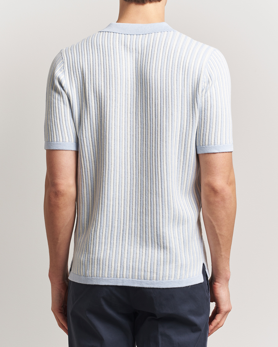 Herren | Hemden | Stenströms | Knitted Buttonthru Polo Shirt White/Blue