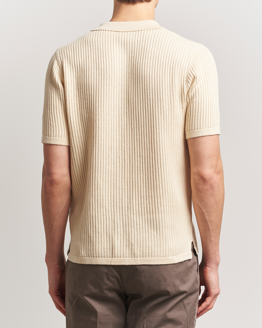 Herren | Hemden | Stenströms | Knitted Buttonthru Polo Shirt Beige