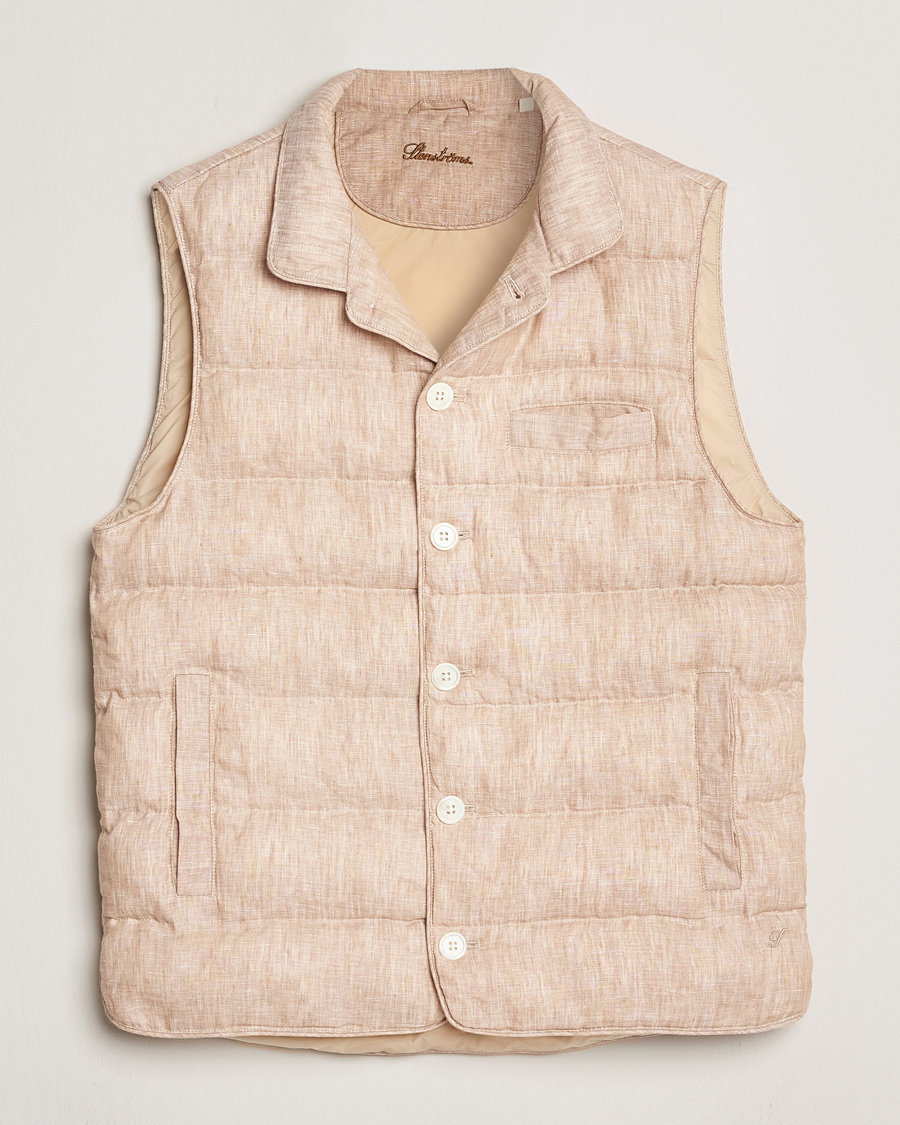 Herren | Jacken | Stenströms | Linen Padded Button Vest Beige