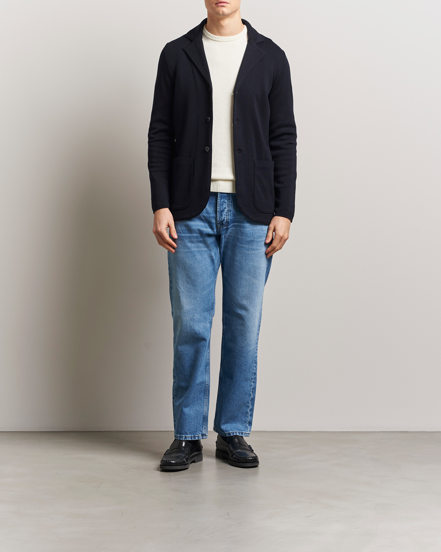 Herren | Sakkos | Stenströms | Milano Knitted Merino Blazer Navy