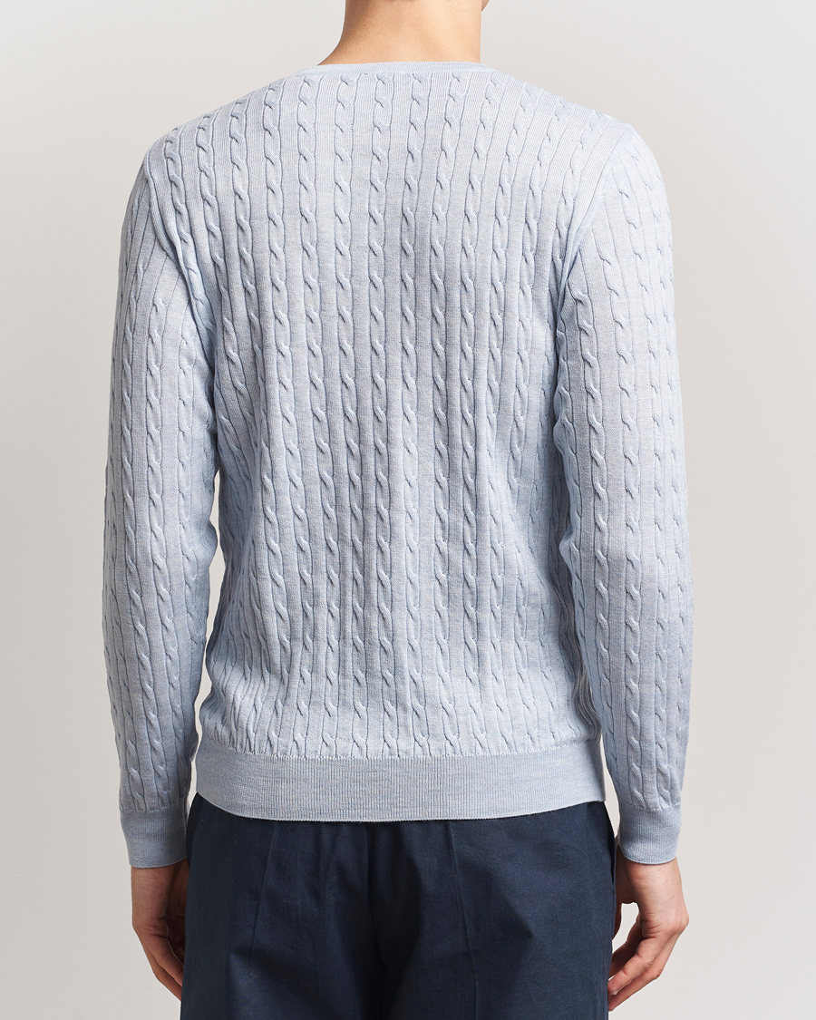 Herren | Pullover | Stenströms | Merino Cable Crew Neck Light Blue