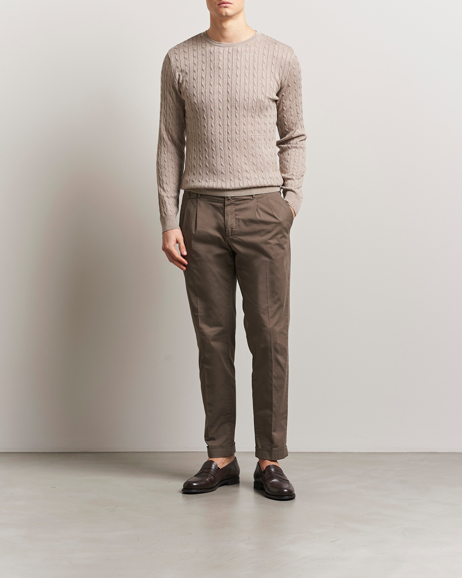 Herren | Pullover | Stenströms | Merino Cable Crew Neck Beige