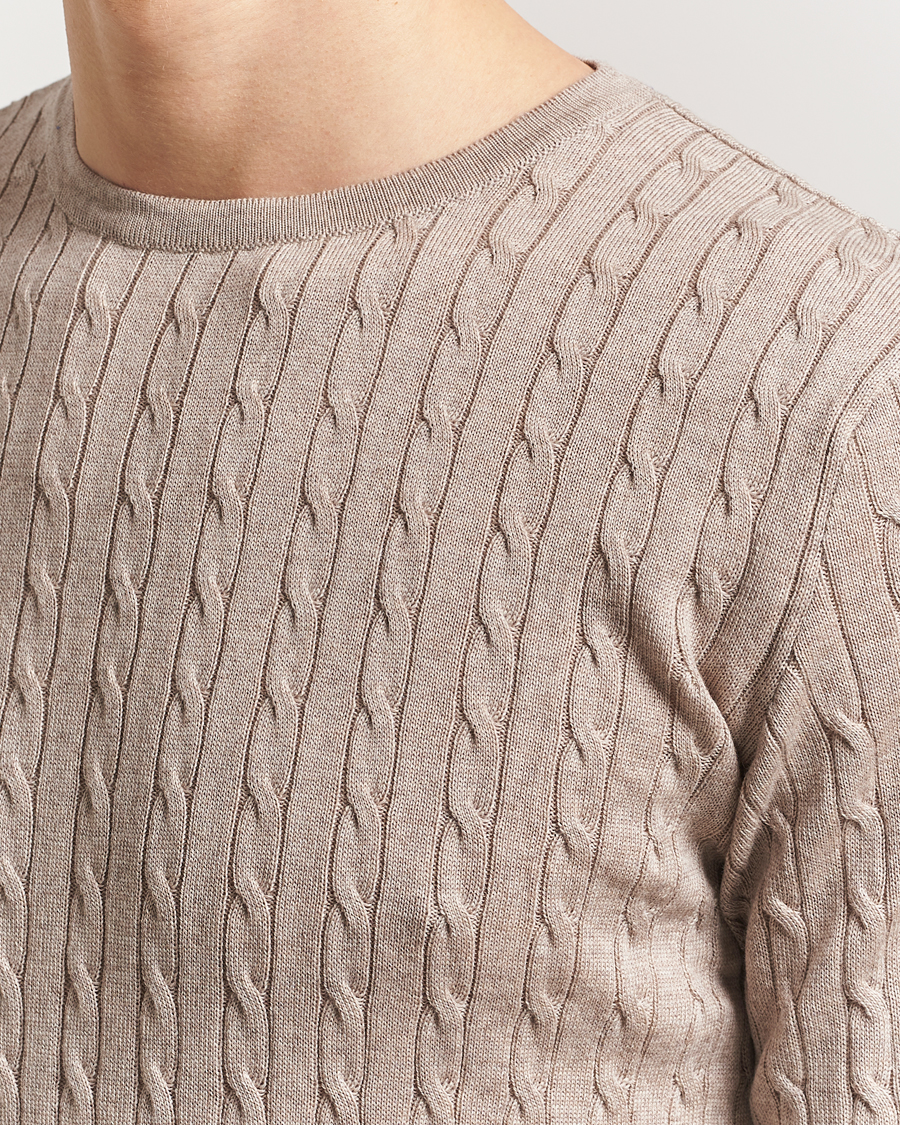 Herren | Pullover | Stenströms | Merino Cable Crew Neck Beige