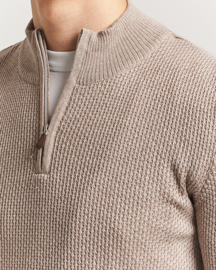 Herren | Pullover | Stenströms | Knitted Textured Half-Zip Beige