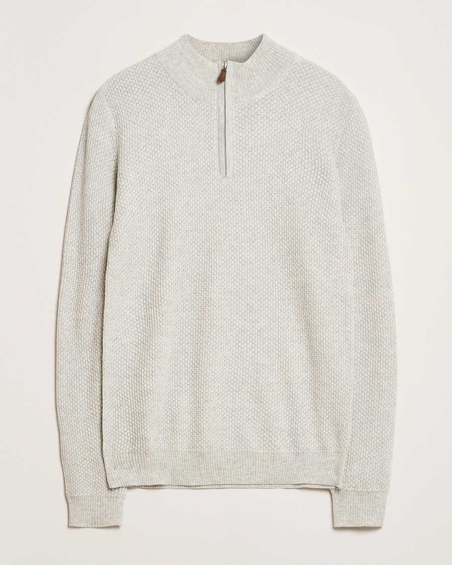 Herren | Pullover | Stenströms | Knitted Textured Half-Zip Grey