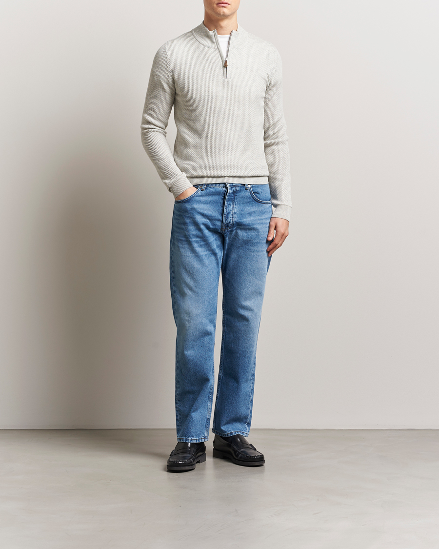Herren | Pullover | Stenströms | Knitted Textured Half-Zip Grey