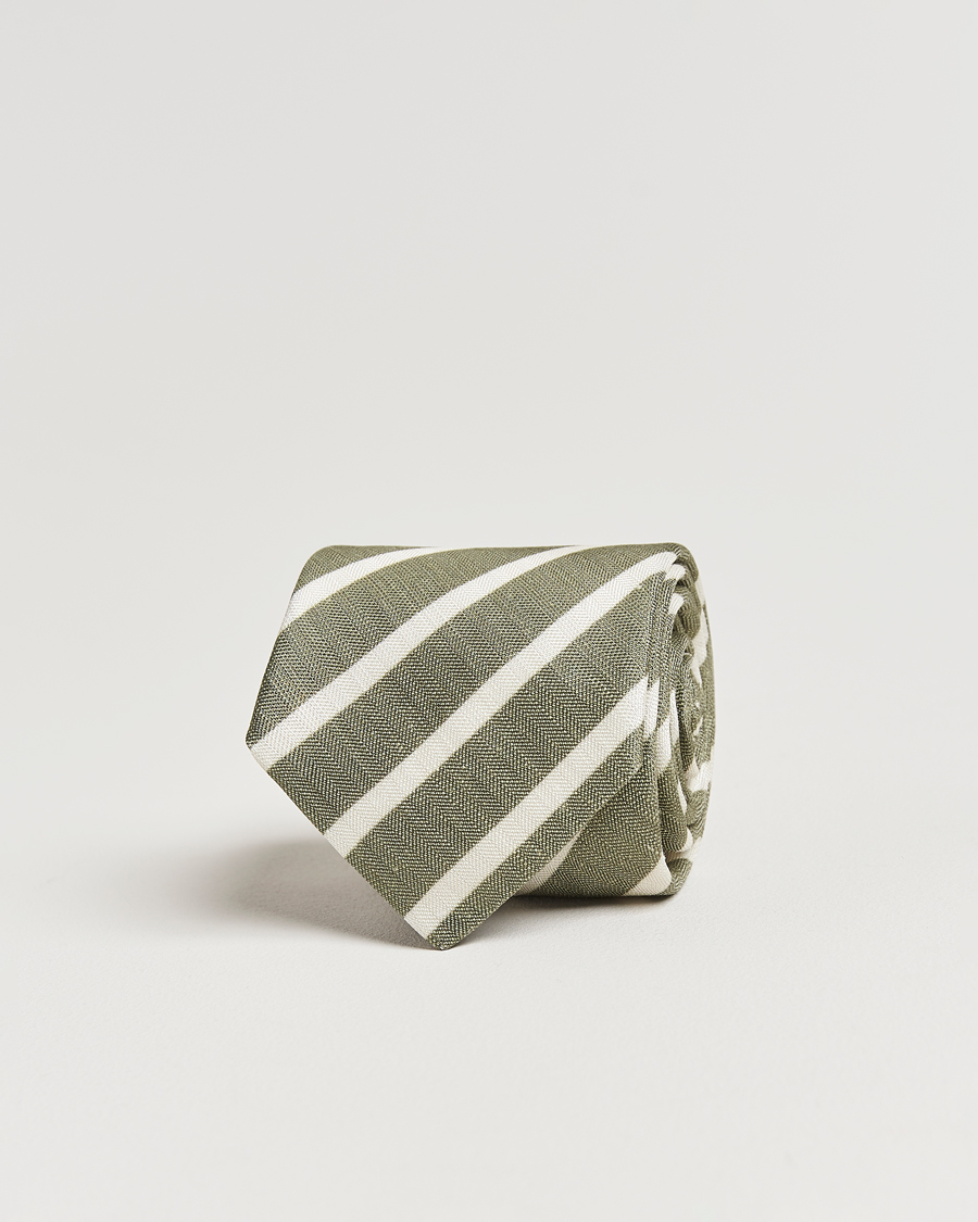 Herren | Stenströms Silk/Linen Striped Tie Green | Stenströms | Silk/Linen Striped Tie Green