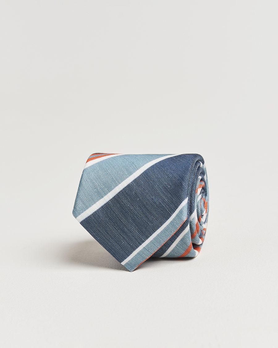 Herren | Stenströms Silk/Linen Mutli Striped Tie Blue | Stenströms | Silk/Linen Mutli Striped Tie Blue