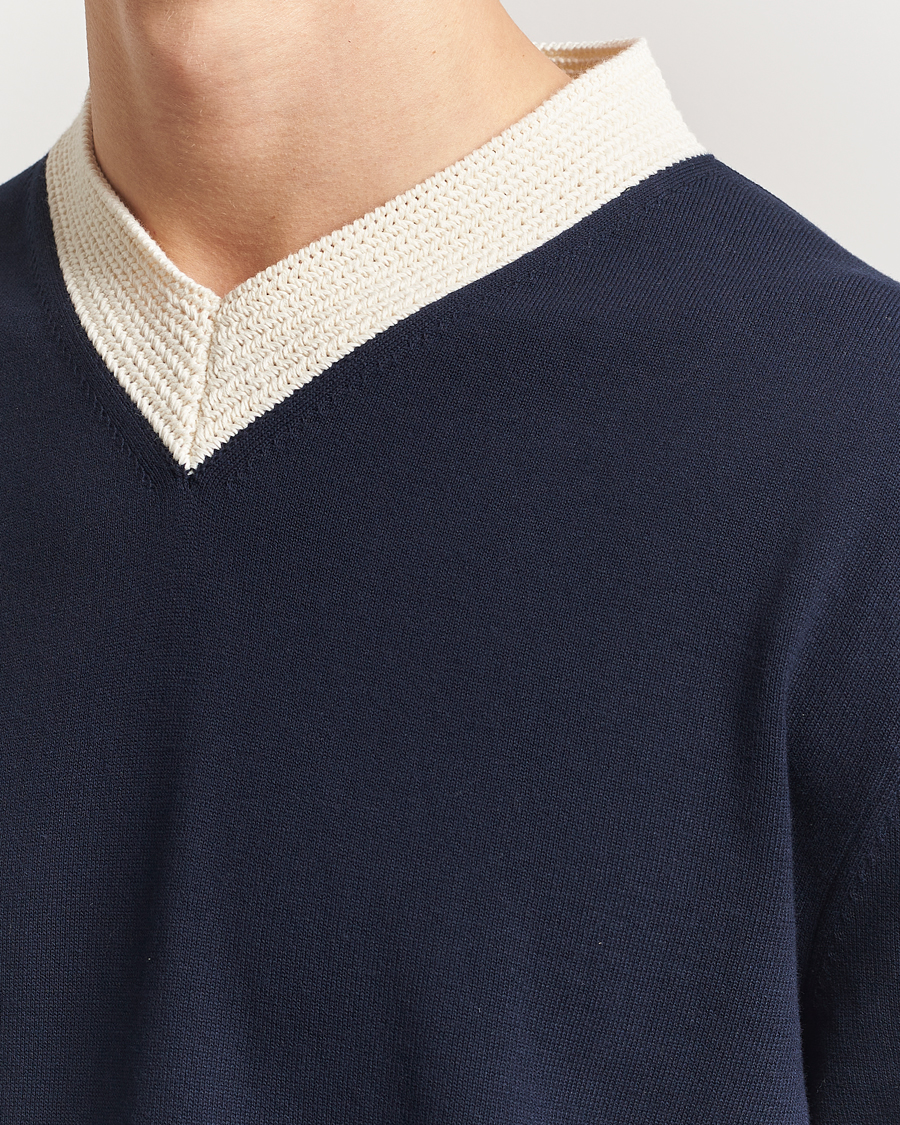 Herren | Pullover | Jil Sander | Contrast Trim V-Neck Sweater Navy