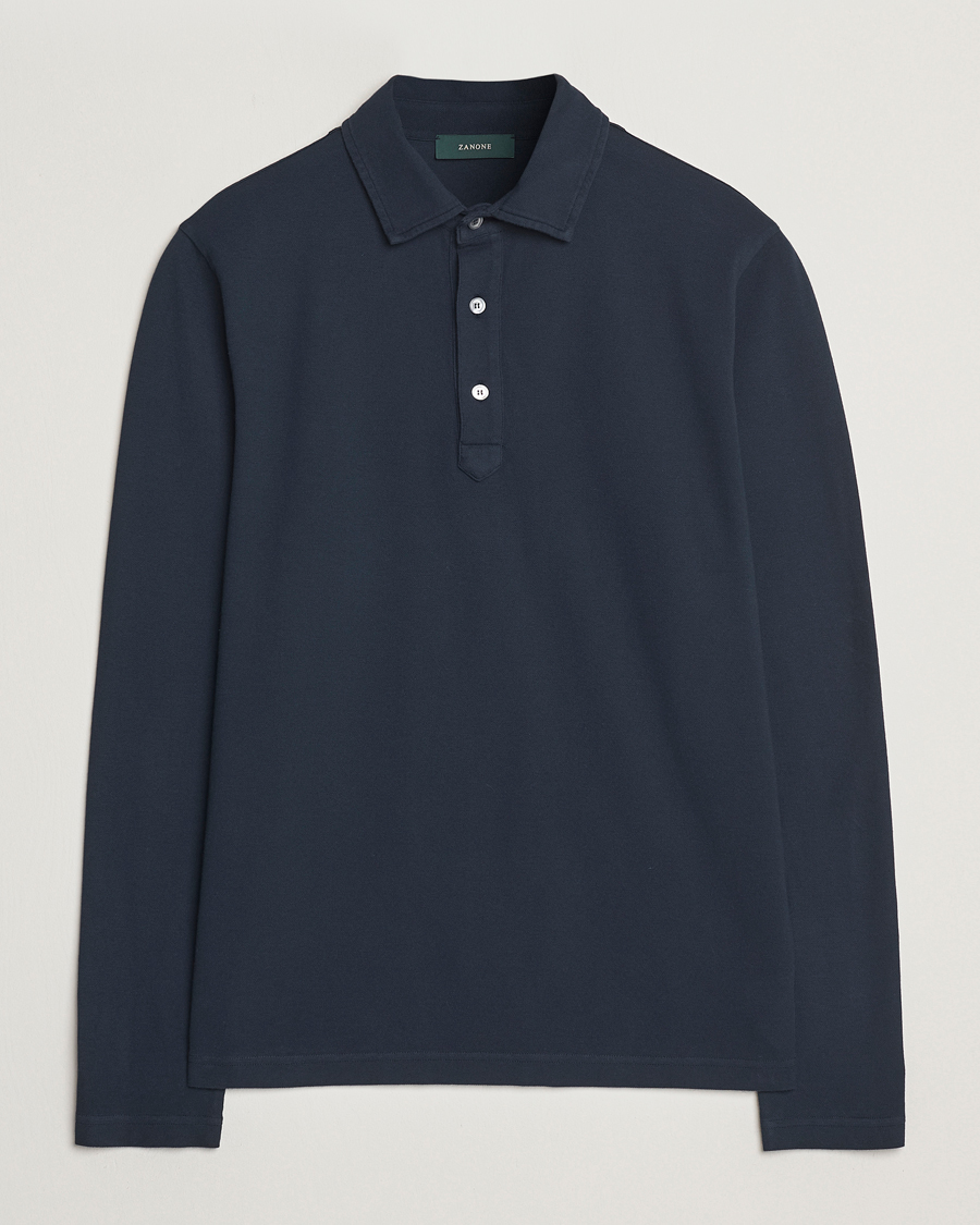 Herren | Pullover | Zanone | Soft Cotton Piquet Long Sleeve Polo Navy