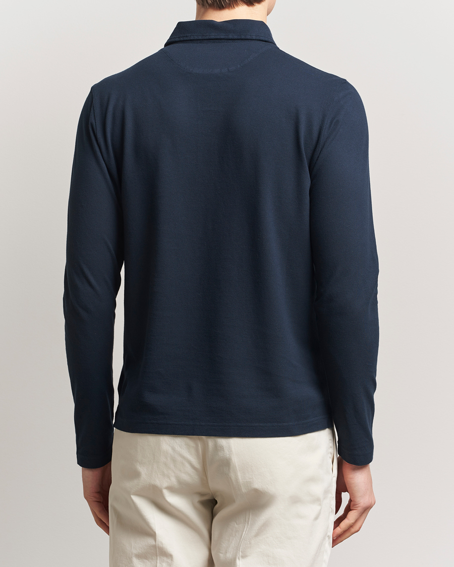 Herren | Pullover | Zanone | Soft Cotton Piquet Long Sleeve Polo Navy