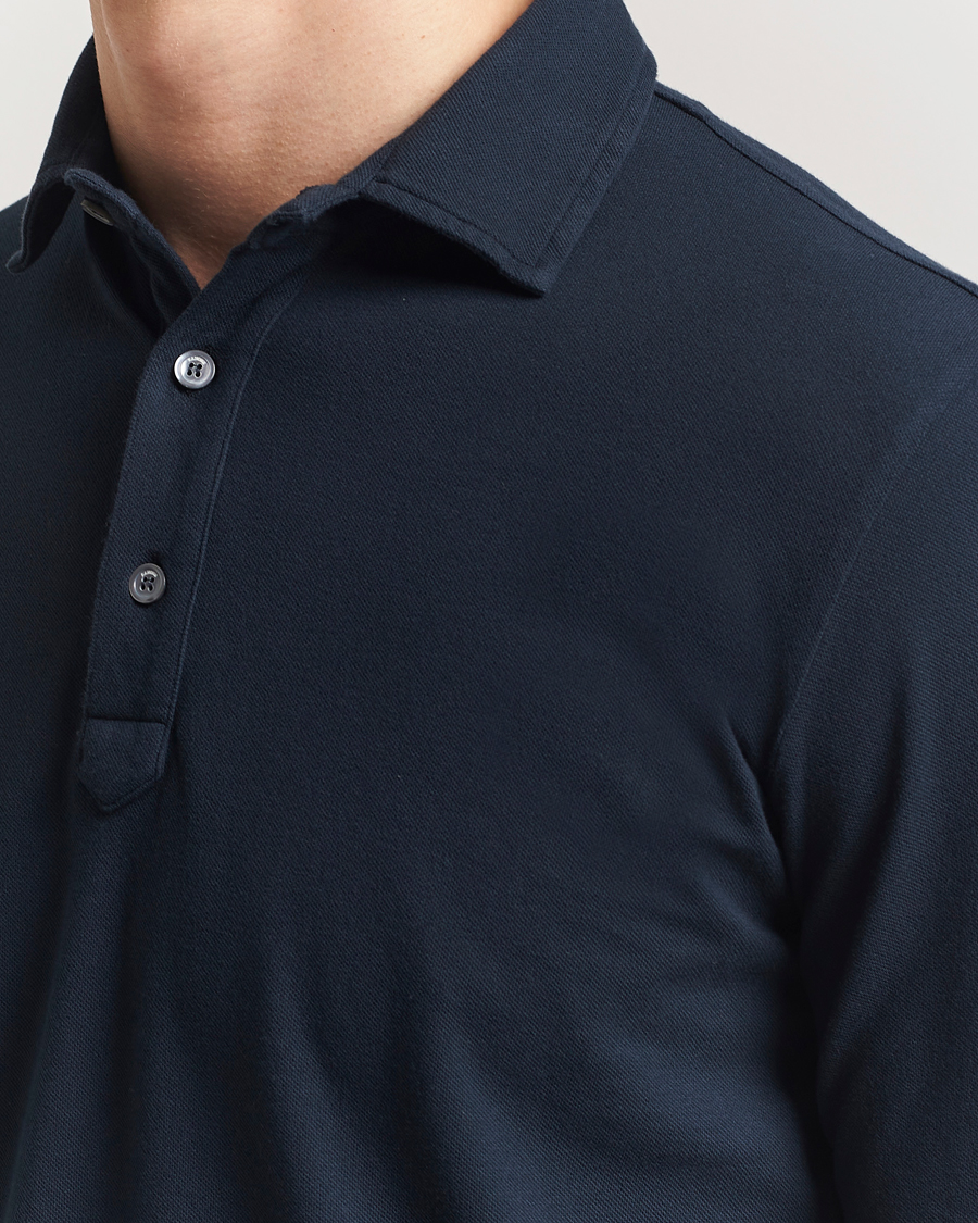 Herren | Pullover | Zanone | Soft Cotton Piquet Long Sleeve Polo Navy