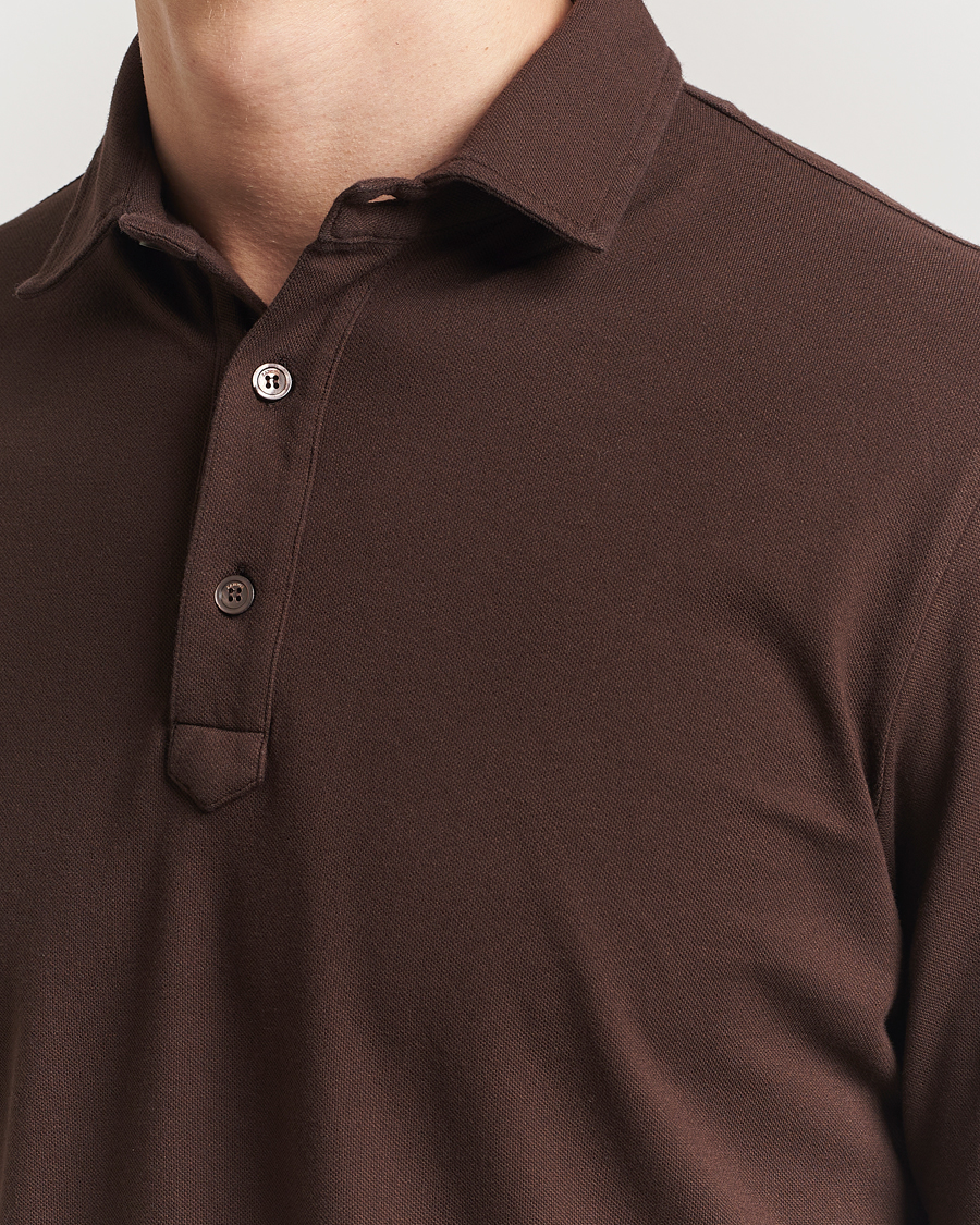 Herren | Pullover | Zanone | Soft Cotton Piquet Long Sleeve Polo Dark Brown