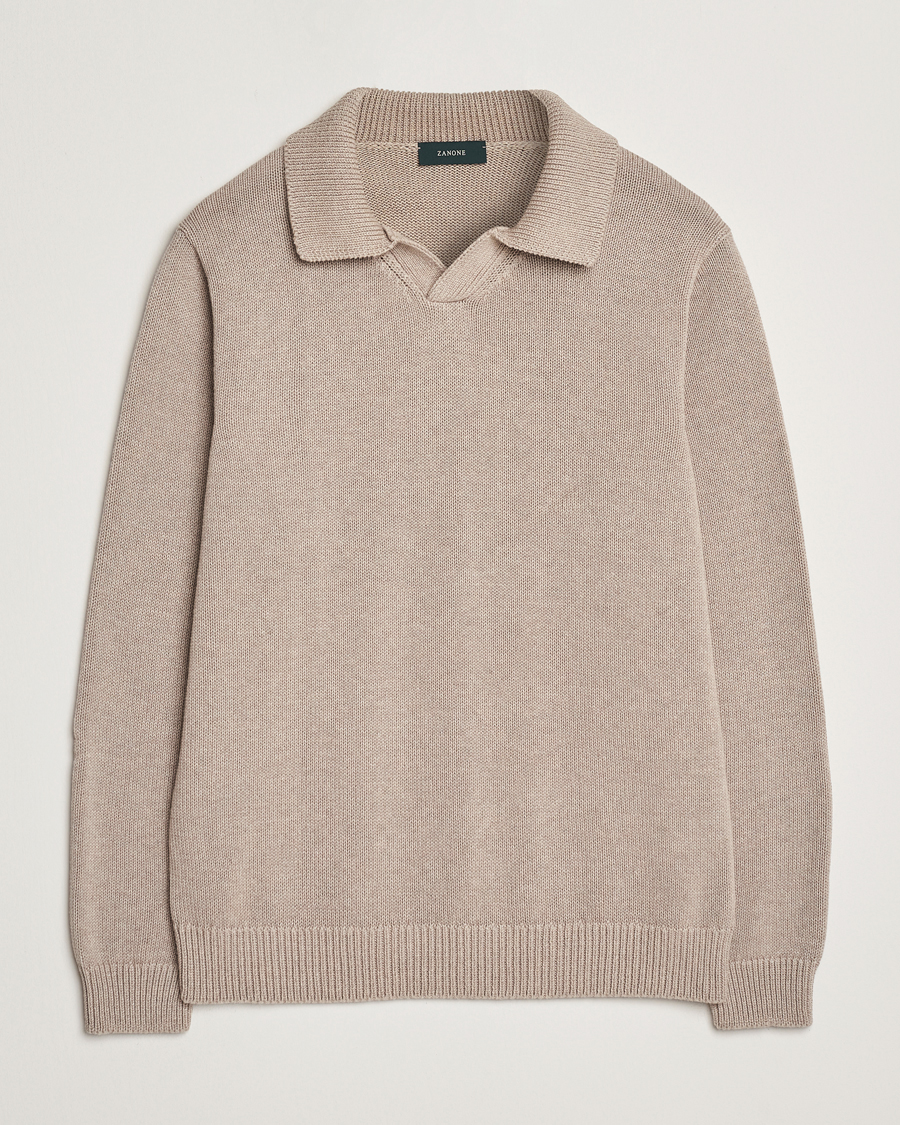Herren | Pullover | Zanone | Soft Cotton Long Sleeve Polo Beige