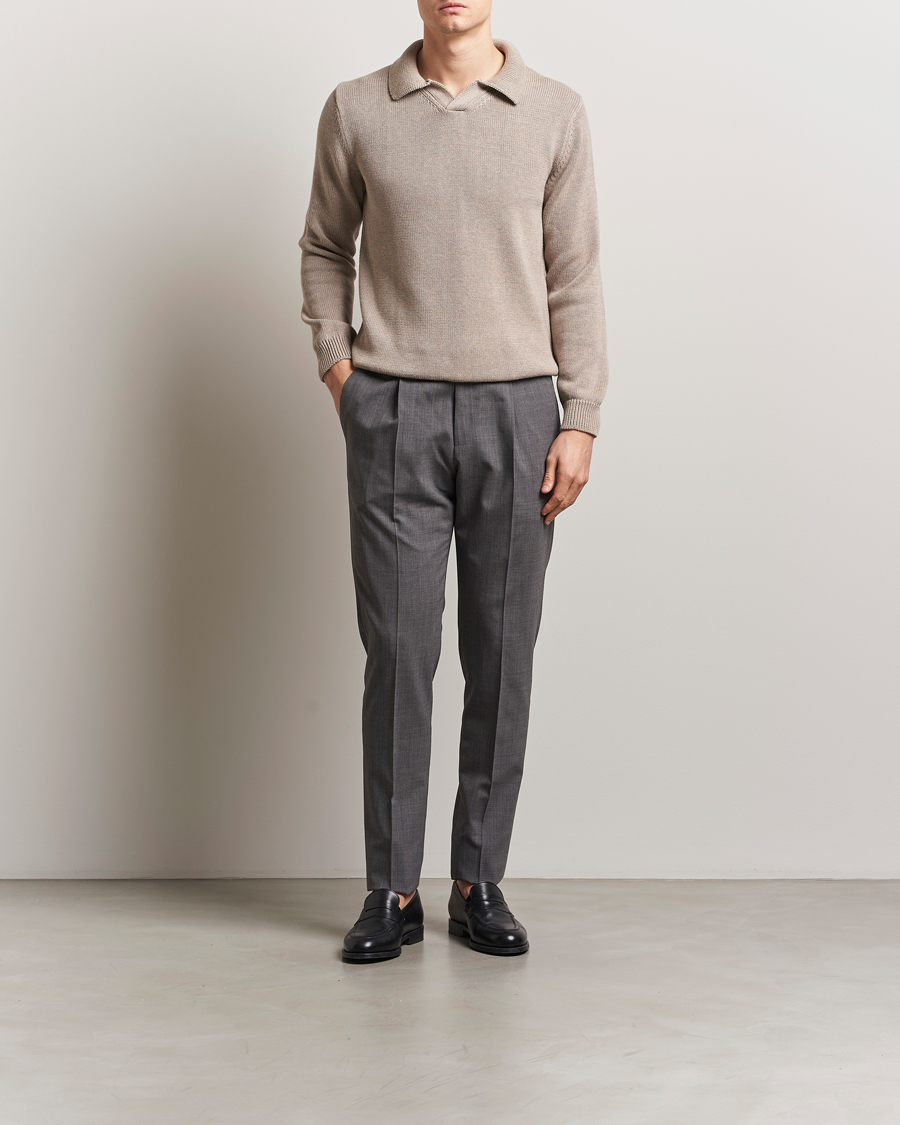 Herren | Pullover | Zanone | Soft Cotton Long Sleeve Polo Beige