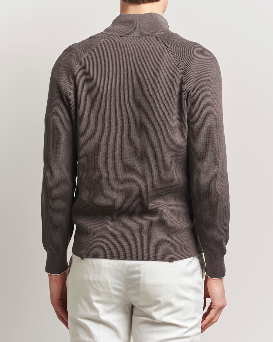 Herren | Pullover | Brunello Cucinelli | Cotton Rib Half Zip Dark Brown