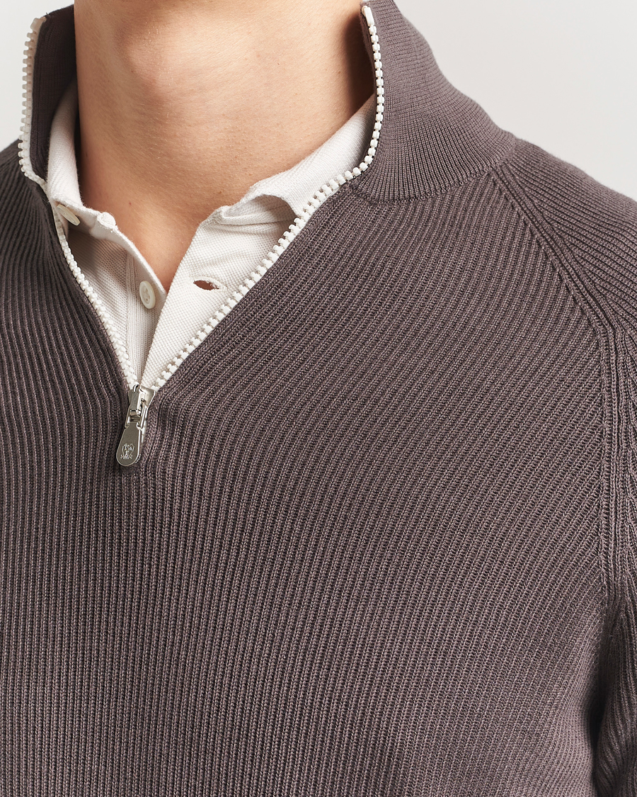 Herren | Pullover | Brunello Cucinelli | Cotton Rib Half Zip Dark Brown