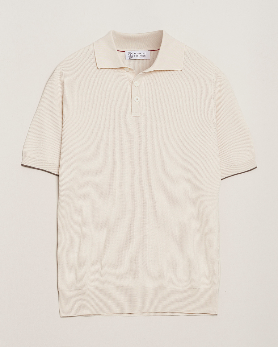 Herren | Poloshirts | Brunello Cucinelli | Cotton Rib Knitted Polo Off White
