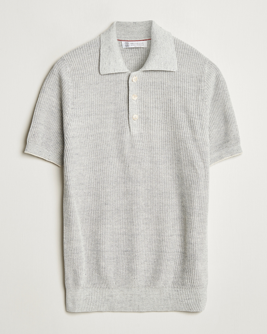 Herren | Poloshirts | Brunello Cucinelli | Linen Rib Knitted Polo Pearl Grey