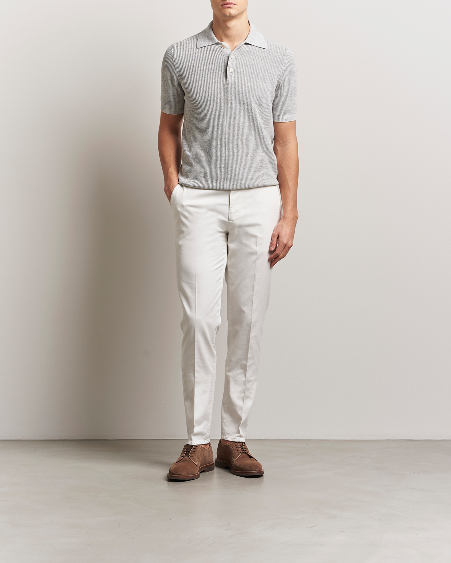 Herren | Poloshirts | Brunello Cucinelli | Linen Rib Knitted Polo Pearl Grey