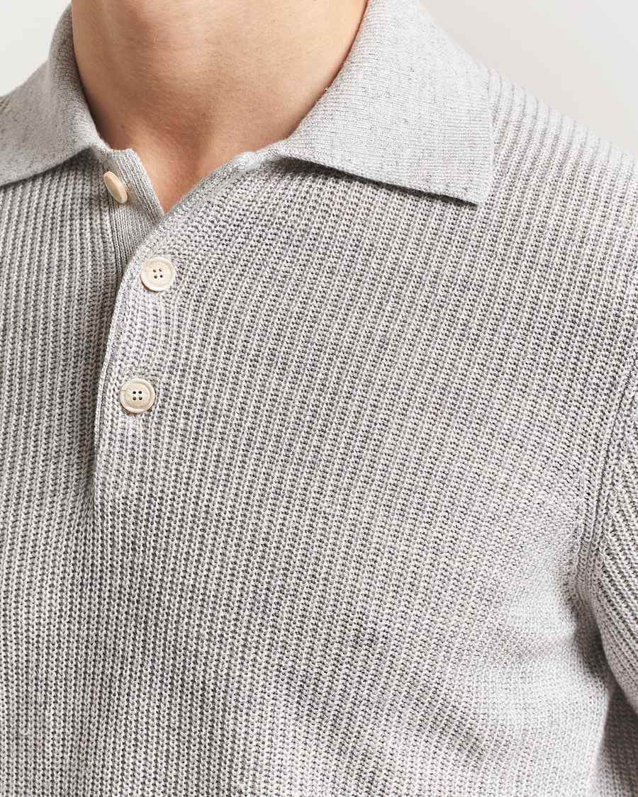 Herren | Poloshirts | Brunello Cucinelli | Linen Rib Knitted Polo Pearl Grey