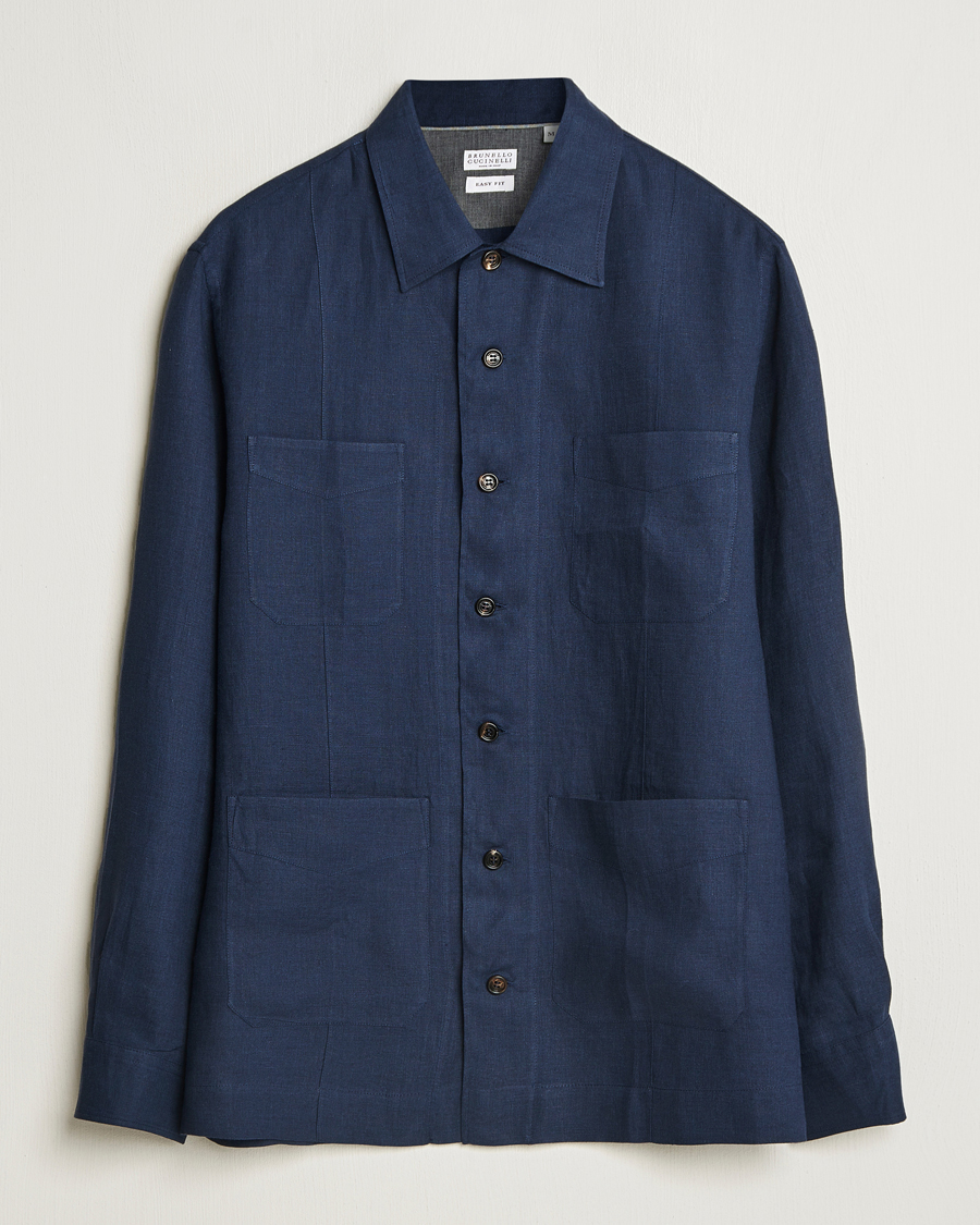Herren | Jacken | Brunello Cucinelli | Cuban Linen Shirt Jacket Dark Blue