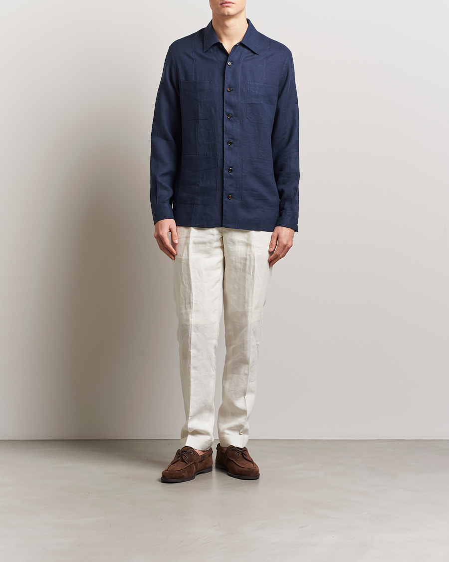 Herren | Jacken | Brunello Cucinelli | Cuban Linen Shirt Jacket Dark Blue