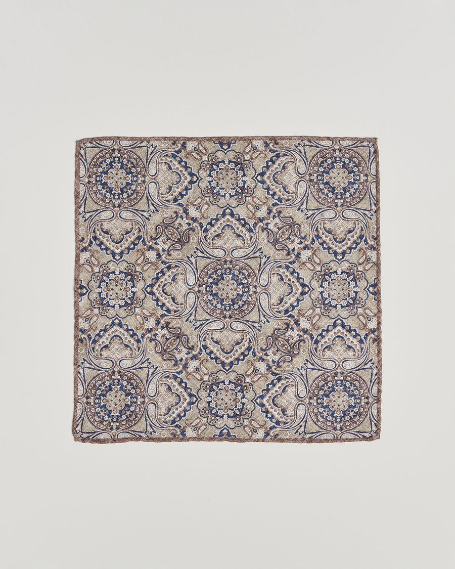 Herren | Brunello Cucinelli Paisley Silk Pocket Square Brown/Blue | Brunello Cucinelli | Paisley Silk Pocket Square Brown/Blue