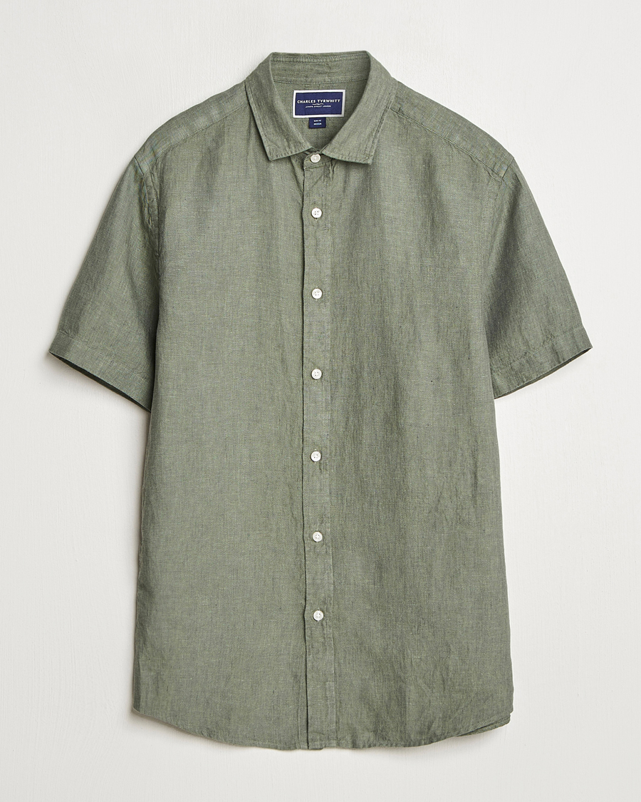 Herren | Hemden | Charles Tyrwhitt | Pure Linen Short Sleeve Slim Fit Shirt Olive