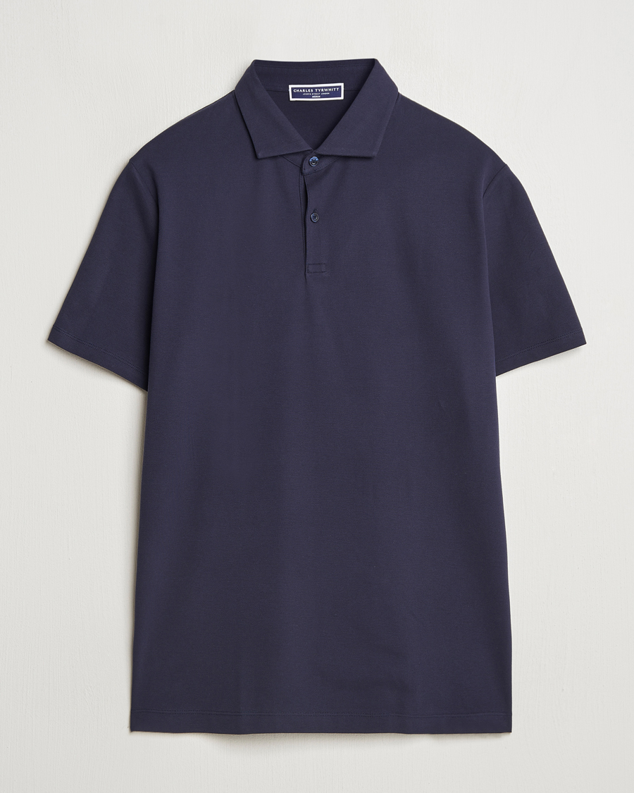 Herren | Poloshirts | Charles Tyrwhitt | Short Sleeve Cotton Pique Polo Navy