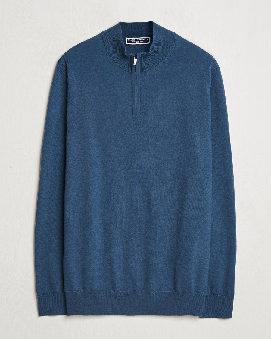 Herren | Pullover | Charles Tyrwhitt | Pure Merino Zip Neck Jumper Petrol Blue