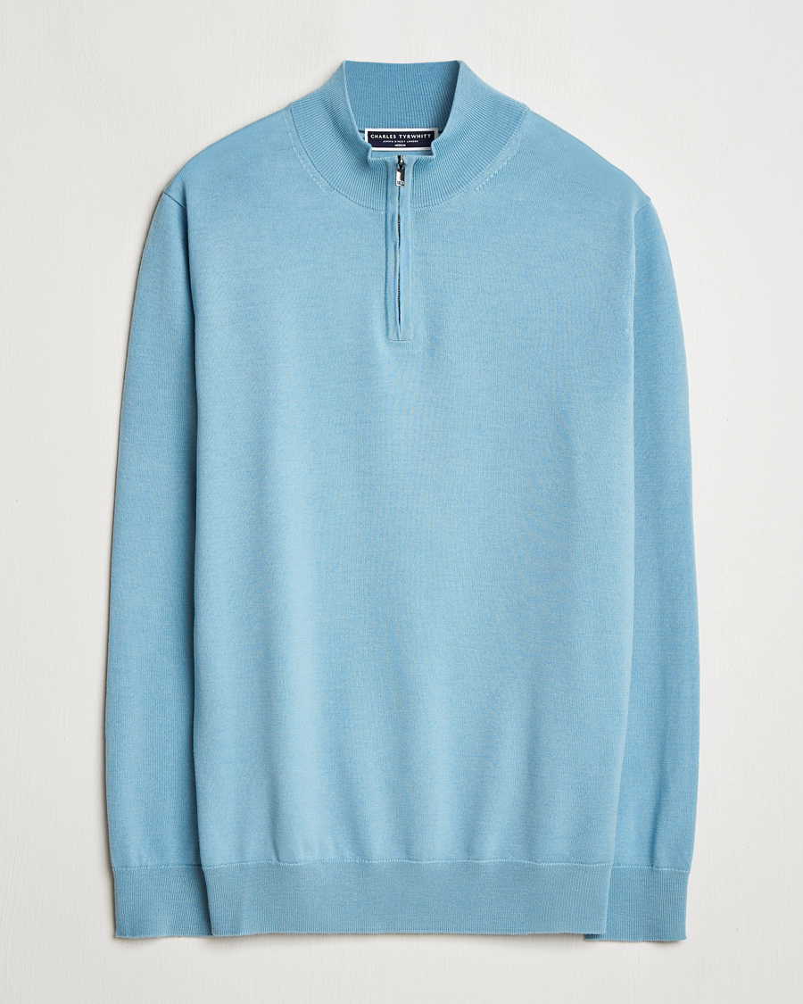 Herren | Pullover | Charles Tyrwhitt | Pure Merino Zip Neck Jumper Aqua Green