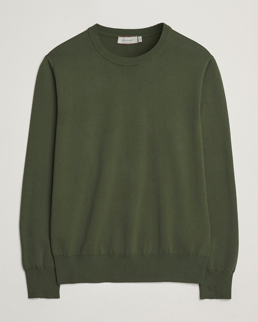 Herren | Pullover | Canali | Cotton Crew Neck Pullover Dark Green