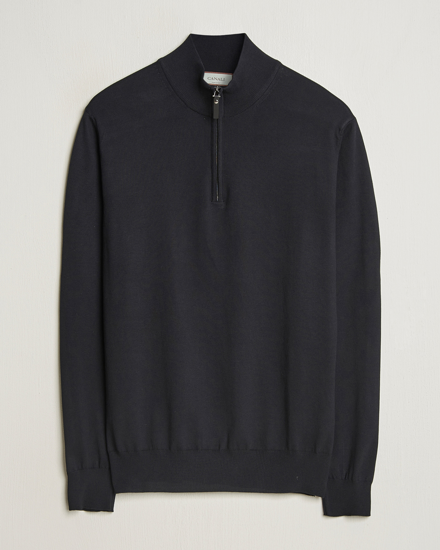 Herren | Pullover | Canali | Cotton Half Zip Black