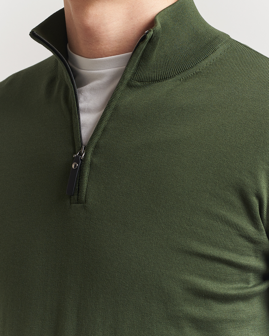 Herren | Pullover | Canali | Cotton Half Zip Dark Green