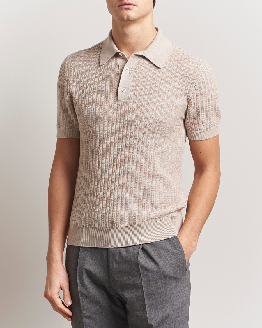 Herren | Poloshirts | Canali | Jacquard Short Sleeve Polo Beige