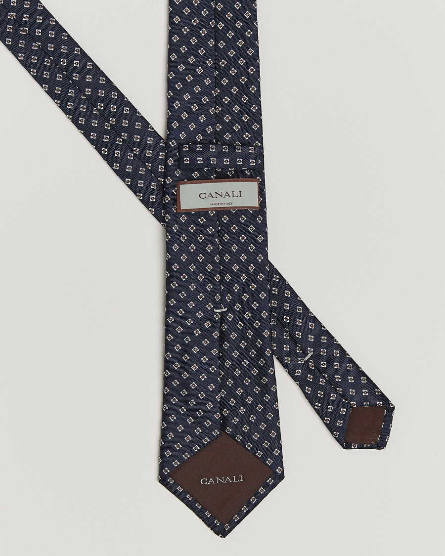 Herren | Canali Jacquard Flower Silk Tie Navy | Canali | Jacquard Flower Silk Tie Navy
