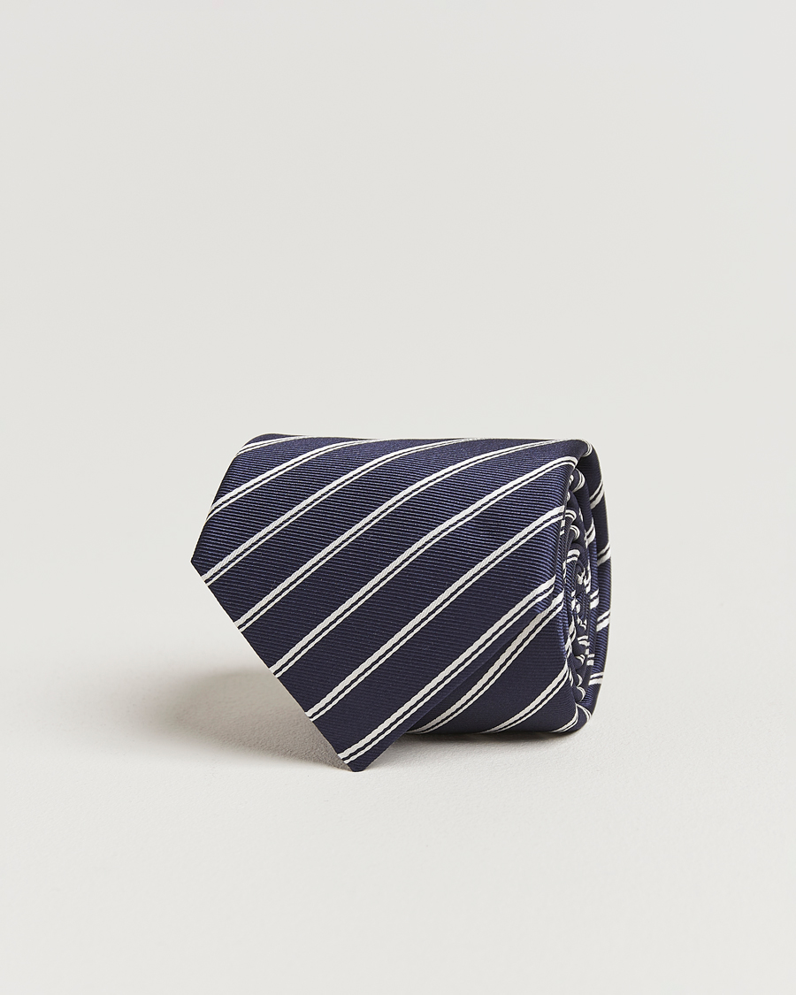 Herren | Canali Regimental Stripe Silk Tie Navy | Canali | Regimental Stripe Silk Tie Navy