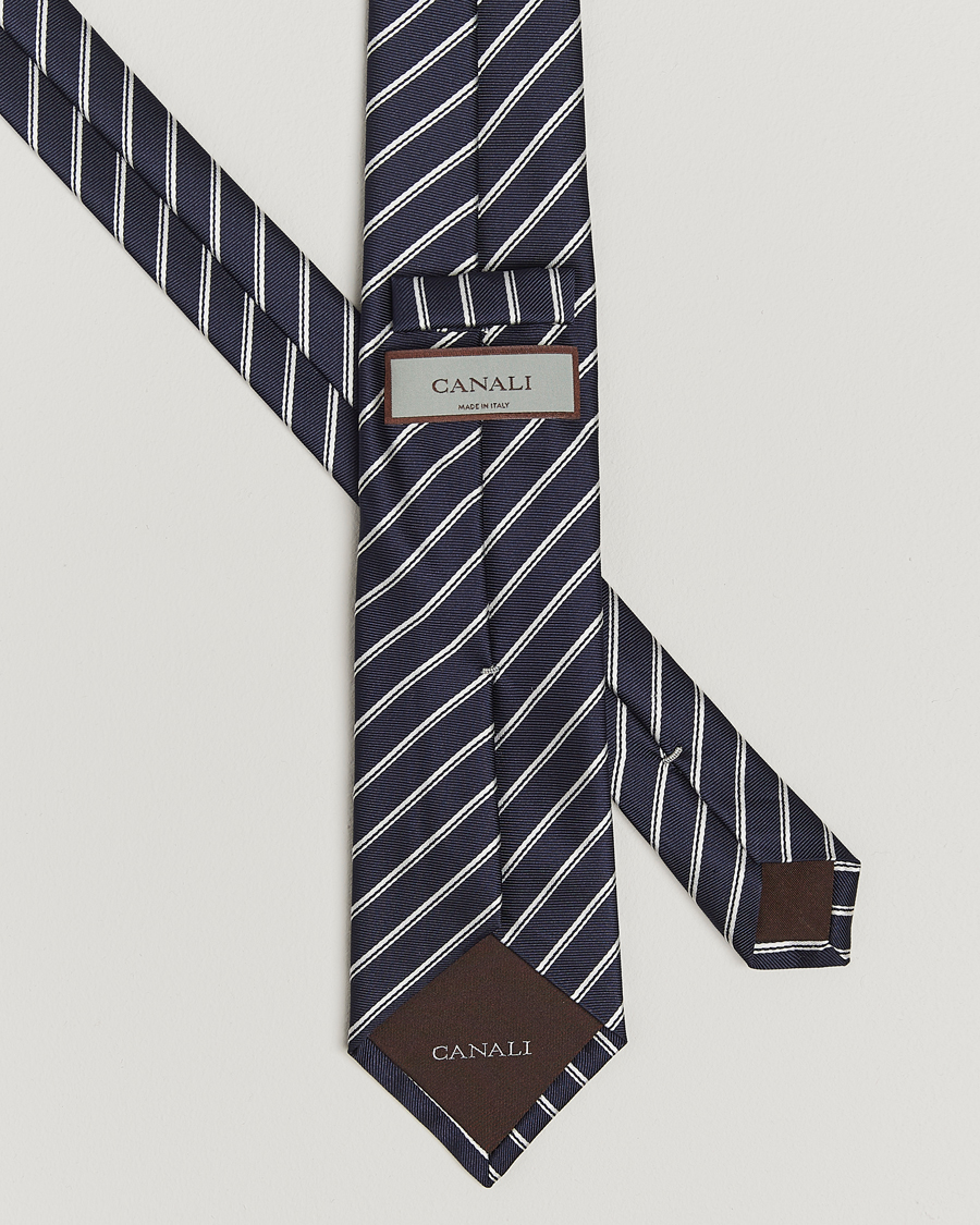 Herren | Canali Regimental Stripe Silk Tie Navy | Canali | Regimental Stripe Silk Tie Navy