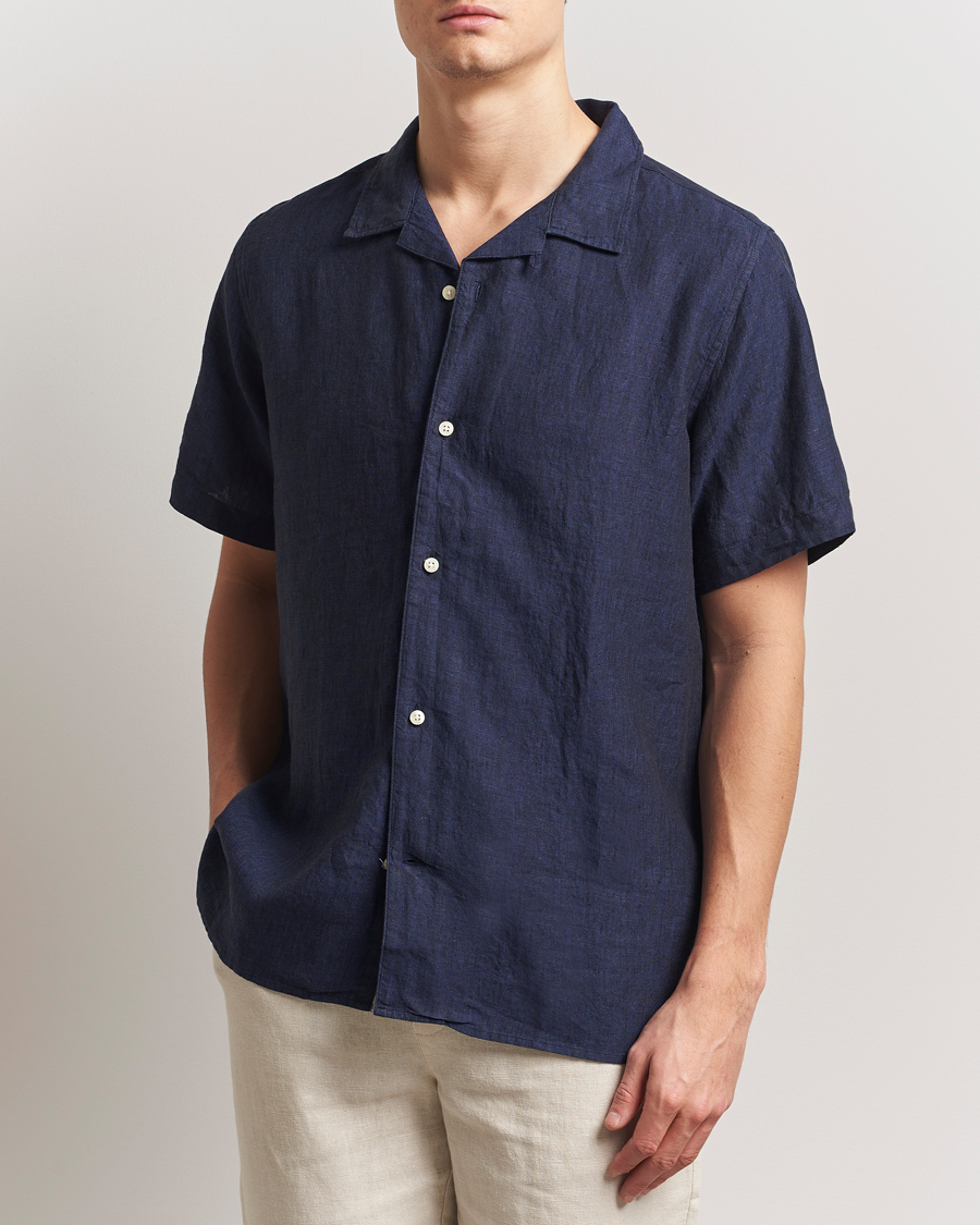 Herren | Hemden | KnowledgeCotton Apparel | Short Sleeve Linen Resort Shirt Total Eclipse