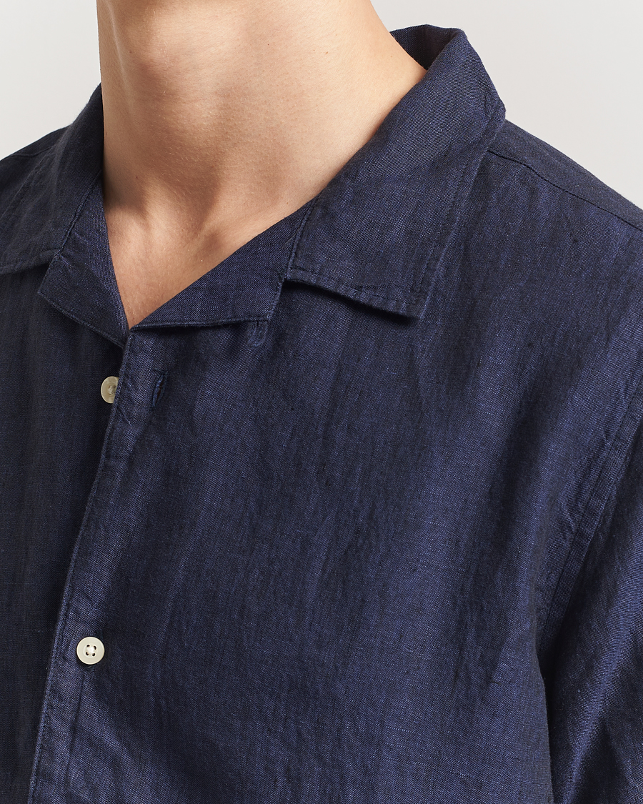 Herren | Hemden | KnowledgeCotton Apparel | Short Sleeve Linen Resort Shirt Total Eclipse