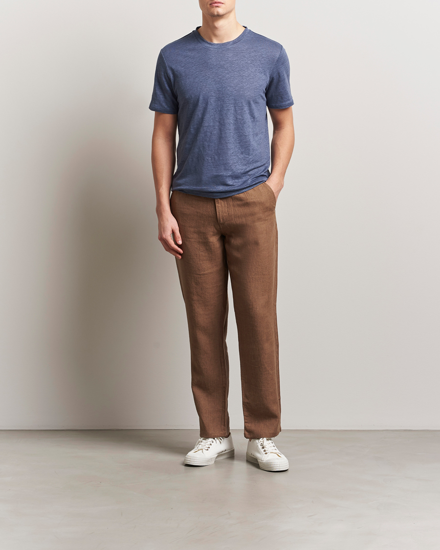 Herren | T-Shirts | KnowledgeCotton Apparel | Organic Linen T-Shirt Vintage Indigo