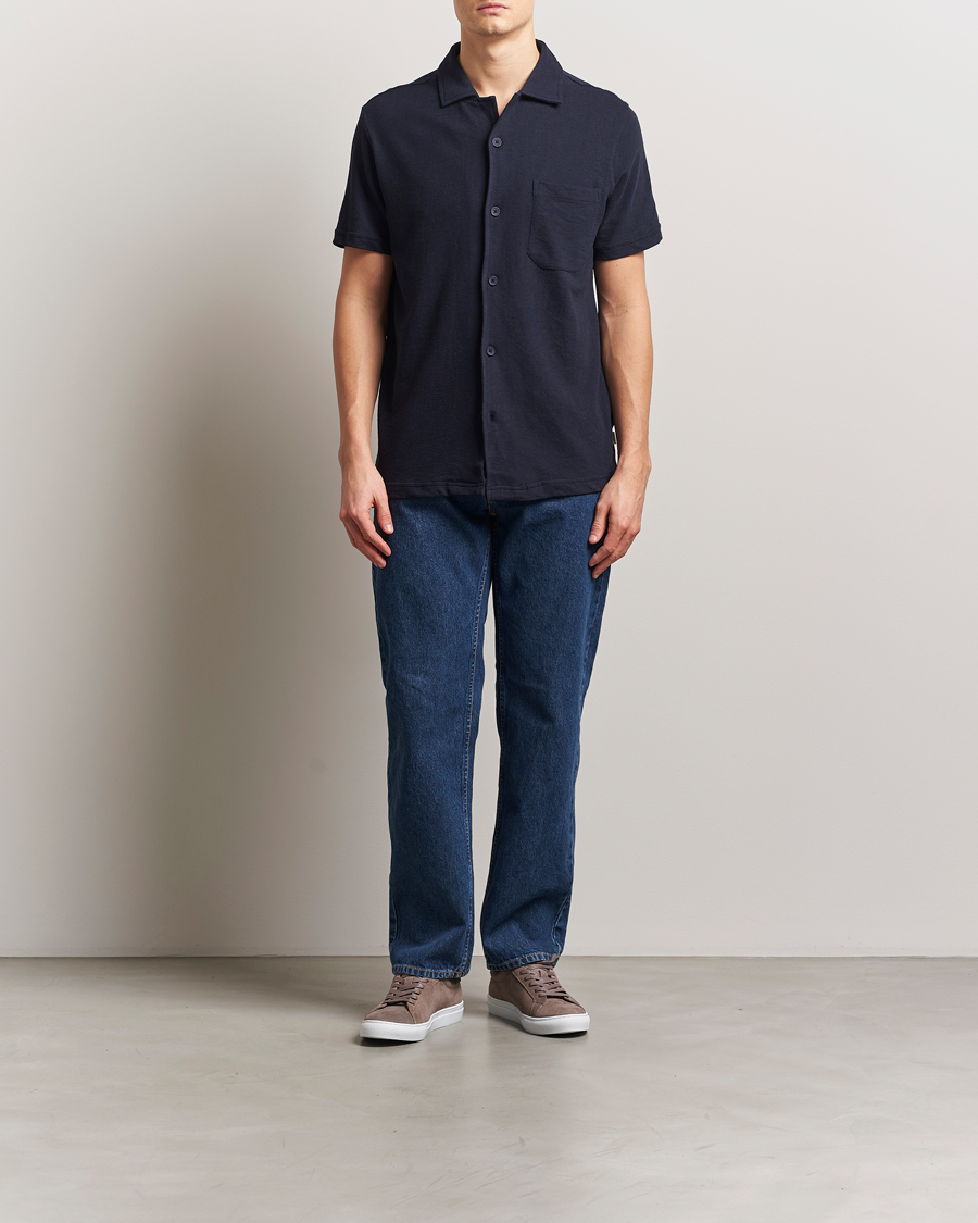 Herren | Hemden | KnowledgeCotton Apparel | Short Sleeve Boucle Shirt Night Sky